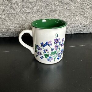 Potpourri Press Mug Violets Floral Green Rim Coffee Tea Cup 1989 Made in Korea